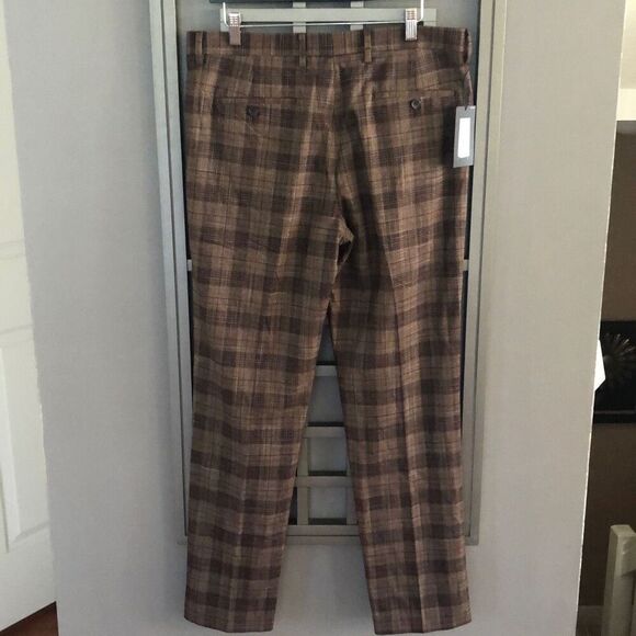 NWT Murano ￼ Alex, slim fit brown plaid flat front trousers pants size 34/32 - Picture 4 of 4